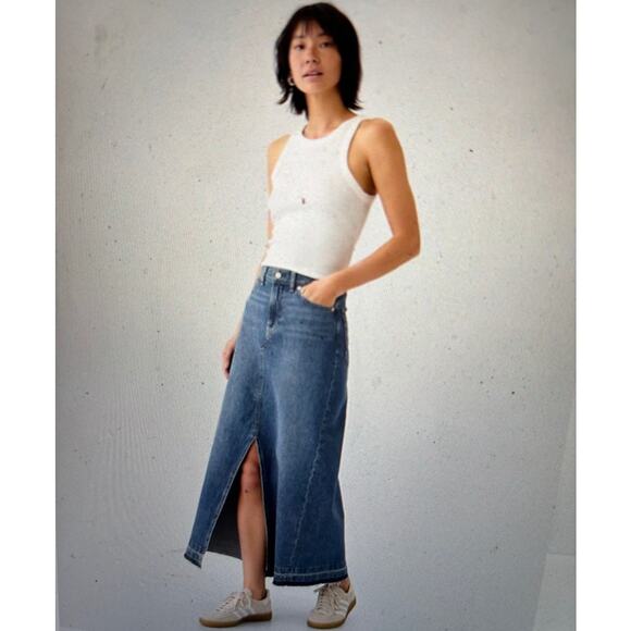 Gap Long denim skirt raw hem front split size 10 NWT - Picture 4 of 10